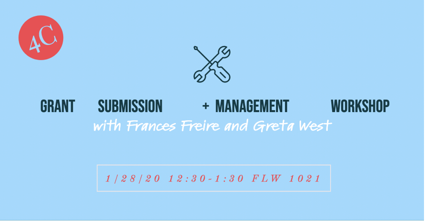 Don't forget!  Our Grants Workshop is tomorrow at 12:30 p.m.  See you here at the 4C.