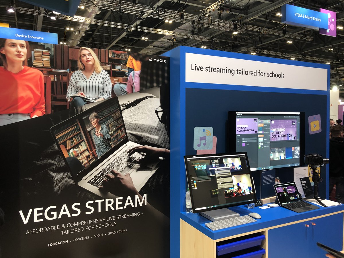 vegassoftware's tweet photo. We had a great time with #Microsoft at the 2020 @Bett_show. A big thank you to everyone who stopped by booth NF40 to check out #VEGASStream! https://t.co/tV7uJdcmkC
