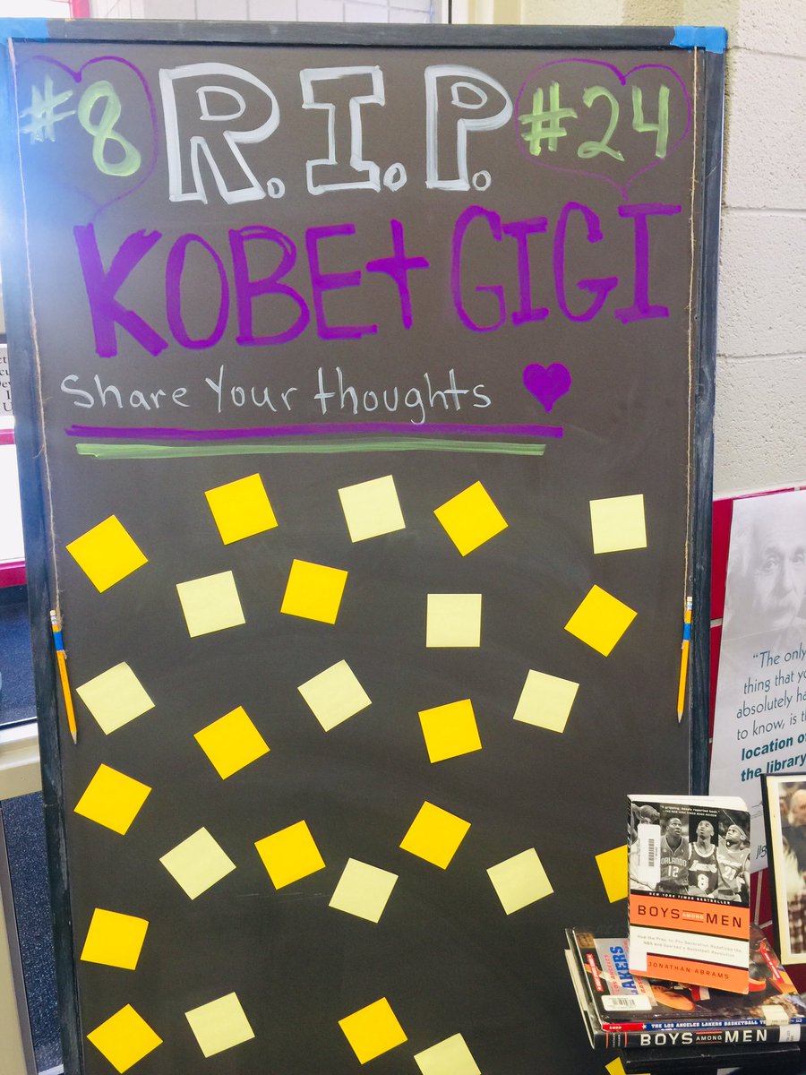ehsBookBlast's tweet image. Thoughts &amp;amp; 🙏 for the Bryant family, &amp;amp; all the families  who lost loved ones yesterday. Kobe  impacted so many of our students lives. EHS Library is here for you💜💛 🙏
Stop by and share your thoughts. @etiwandalibrary @ChaffeyLearning @EtiwandaRed