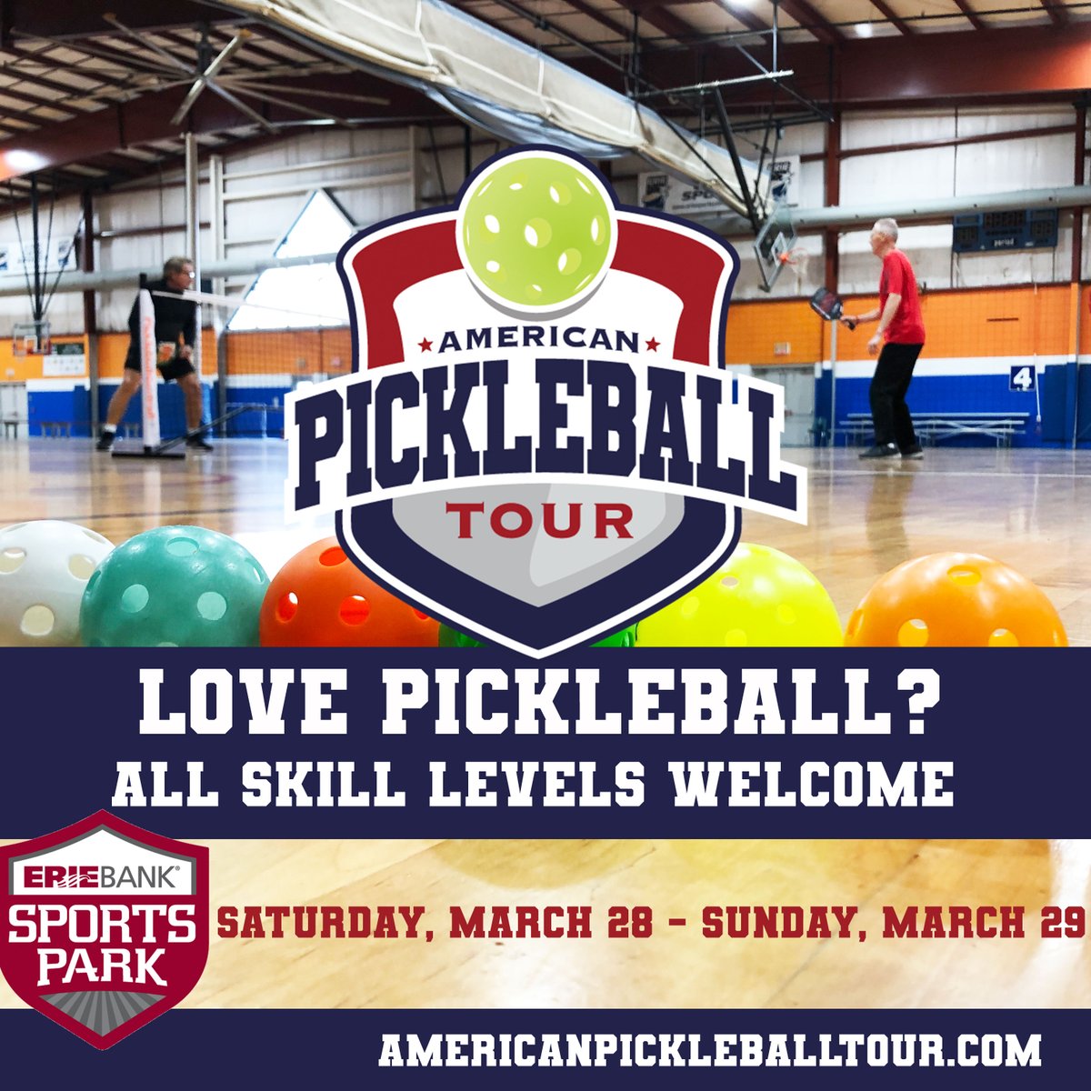First stop on the tour? Erie, PA! Grab your paddles and your pals and get ready for a weekend packed with pickleball! Have a large group? Apply today at the link below for our special group rates! 🏓 #EriePickleballTour #AmericanPickleballTour

bit.ly/CorporateAndGr…