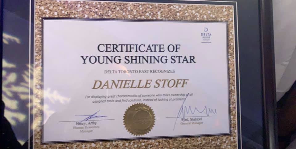 tvanwiseman's tweet photo. Congratulations to @durhamcollege Event Management graduate @daniellestoff  for winning the @DeltaTO_East Young Shining Star award for "...someone who takes ownership of assigned tasks and finds solutions...". @Alumni_DC #eventprofs #successmatters #hospitality https://t.co/7mKU3U4JZS