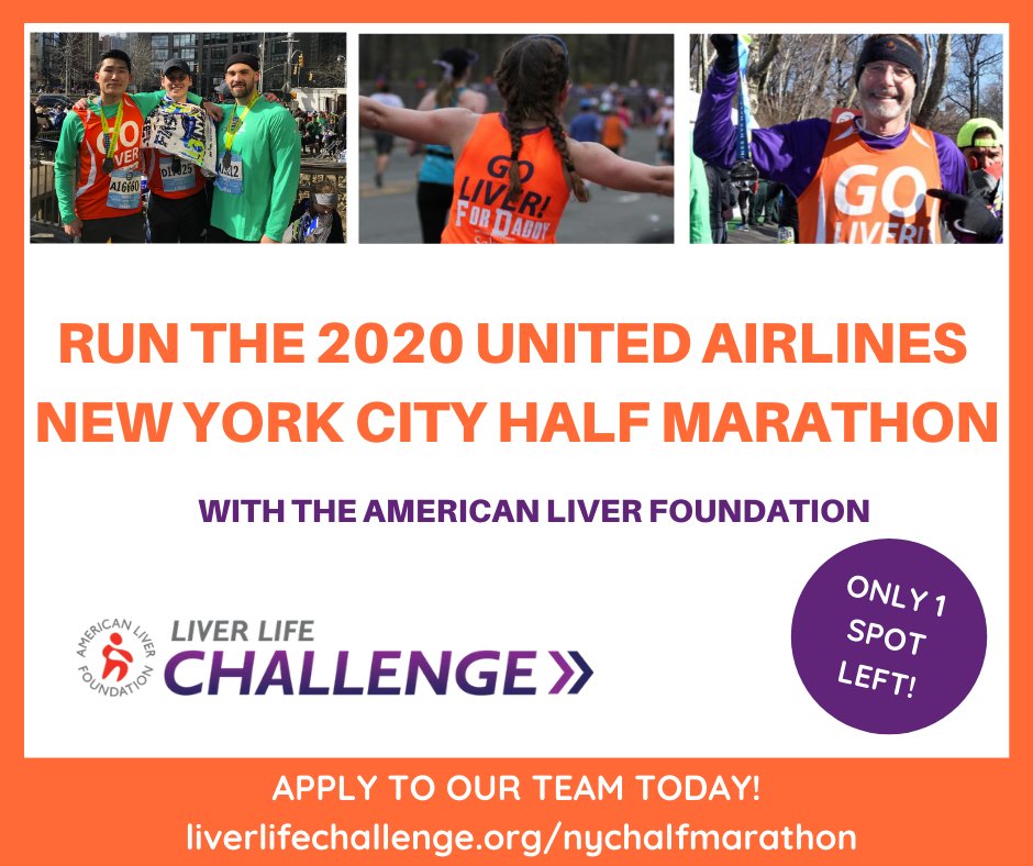 americanliverny's tweet photo. We have 1 spot left on our 2020 United Airlines NYC Half Marathon Liver Life Challenge Team!
Apply for our team and claim the last remaining spot today at https://t.co/4QdQiMBayV
#UnitedNYCHalf #NYRR #AmericanLiverFoundation #CharityRunner #HalfMarathon #NYCRunners https://t.co/urjeLfhC3C
