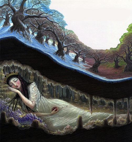 ClassicalMyths's tweet photo. A melancholic Persephone awaits the changing of seasons until she can again return to the world above. She holds the pomegranate, a fruit from which the seeds were used by Hades to ensure her residence in the underworld for a portion of the year.#MythologyMonday

🎨Virginia Lee https://t.co/65hYyiIJ87