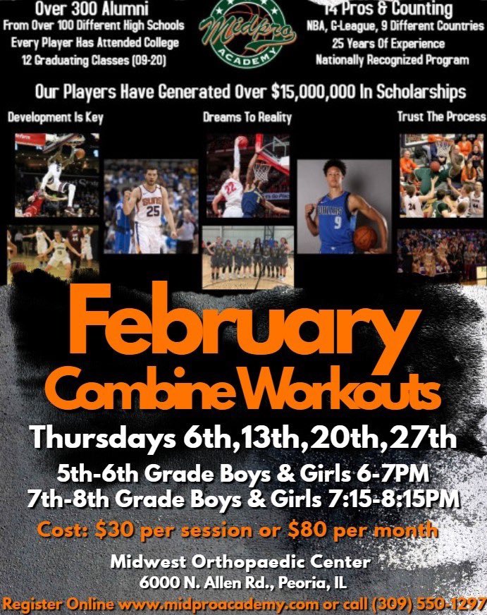 MidProAcademy's tweet image. February Combine Workouts!!!
Still spots available for this Thursday, Jan 30th workouts. Dont Miss Out! #MidProFam #DevelopmentIsKey