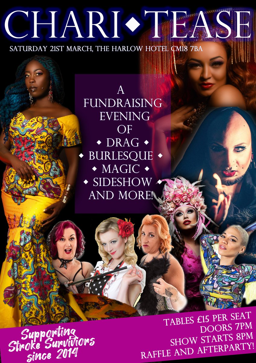 CueTease's tweet photo. ✨CHARI-TEASE✨

📅 21st March
🏨The Harlow Hotel, Harlow, Essex

A fund-raising memory-making night where charity meets performance!

Expect...

🤣 Comedy
💋 Drag
✨ Side Show
👠 Burlesque
🎤 Sing-alongs
and More!

BOOK NOW: https://t.co/KdkexxptdP

#essex #charity #cabaret https://t.co/HrW5w1Cp4j