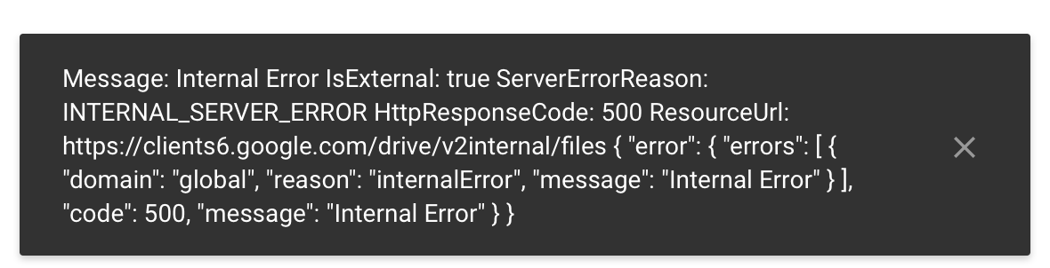 Hey, <a href="/googledrive/">Google Drive</a> I get internal server errors when trying to create a folder. Any Tips?