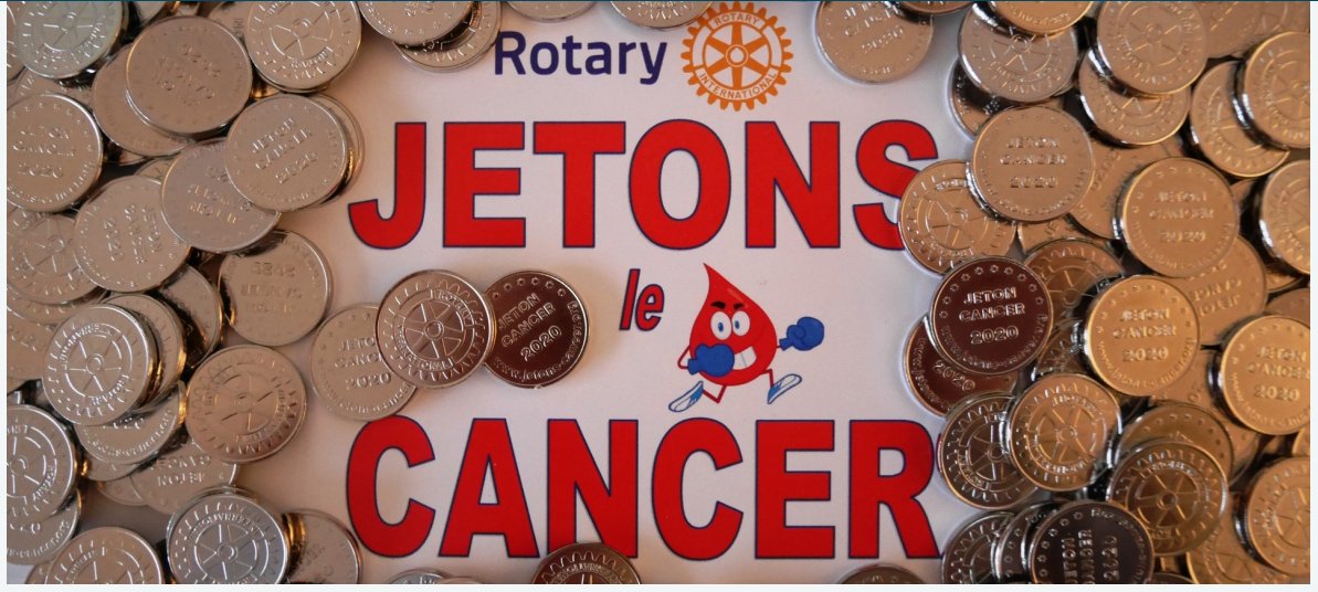 Depuis février 2015, l'initiative du <a href="/Rotary/">Rotary International</a> « Jetons le cancer » réalise une collecte à l’entrée de grands magasins en donnant un jeton de caddie contre un euro pour récolter des fonds dédiés à l’achat de matériel et à la recherche contre le cancer ! :) on.rotary.org/2U03UMY