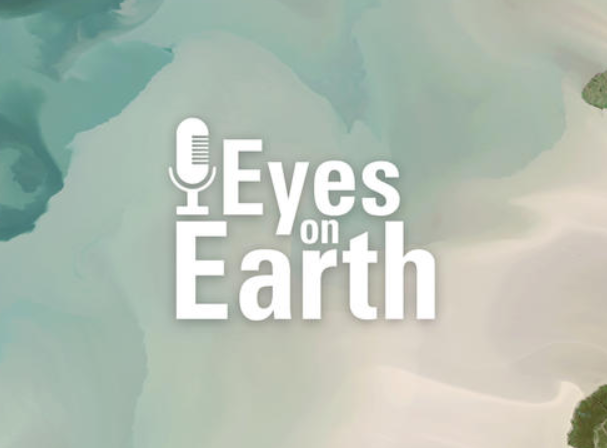 USGS Eyes on Earth logo with green shades of color in background. 
