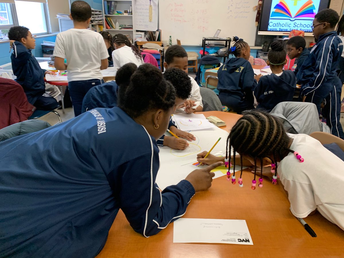 Grade4sfabx's tweet photo. Grade 4 working hard making Catholic Schools Week posters illustrating how we as a school Learn, Serve, Lead and Succeed.@SFABronx, #CSW20, https://t.co/31u9FGw0s8