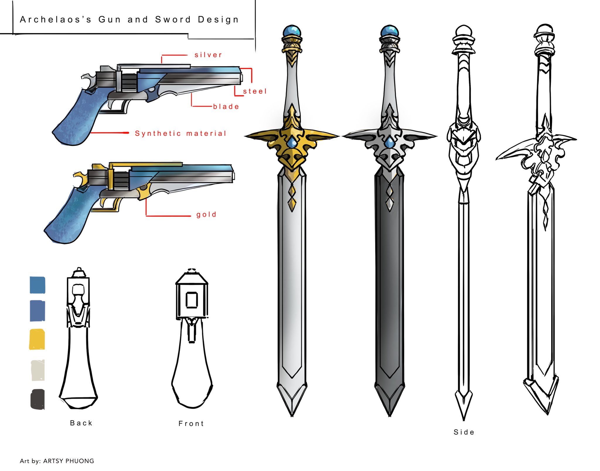 Original Weapon Concept: Sword and Gun (Concept by Me, Art by