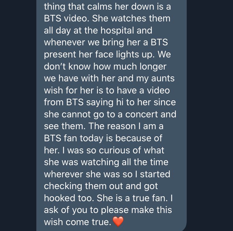 jesma96's tweet photo. #iHeartBTS @BTS_twt @BigHitEnt @jeilyVML @bts_bighit 
Greetings I hope this message can reach BTS. Today for her, tomorrow for you. Her cousin contacted me and wrote me this message that says: 🙏🏽🙏🏽🙏🏽🙏🏽 https://t.co/eYmUKoIi1e
