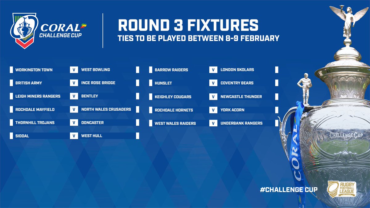 TheChallengeCup's tweet photo. 🙌 Your @Coral #ChallengeCup third round ties, all of which will take place on the weekend of the 8th and 9th of February.

👀 What do we all make of that? https://t.co/TTjaEvAxSb