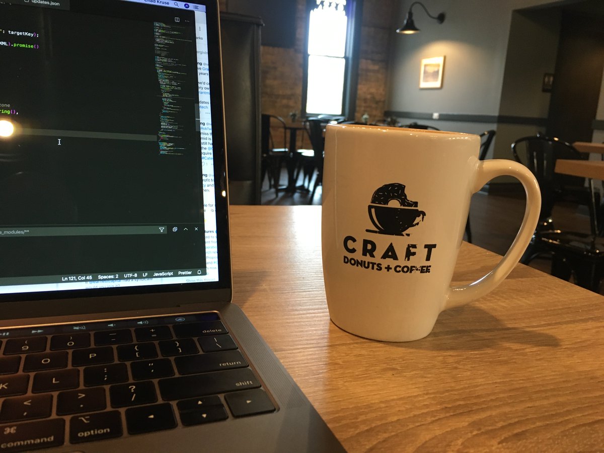 Shout out to monthly donor E.B.A for the coffee! Today I’m hanging out at @craftdonutscoff working on enhancements to the core update scripts. Thanks to amazing people like you, nonprofits have near instant access to #IRSForm990 updates 🙏

 #nptech #fundraising #BuyChadACoffee