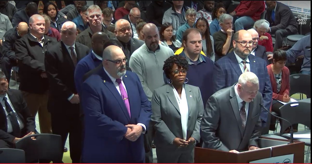 carmensunion589's tweet photo. Today, President Jim Evers of the @carmensunion589 spoke at the @MBTA Fiscal and Management Control Board (FMCB) meeting against privatization of the work for the new buses. The executive board of the Local 589 stood with him in solidarity. #RidersFirst #WeMoveMA https://t.co/3uXfpXifbf