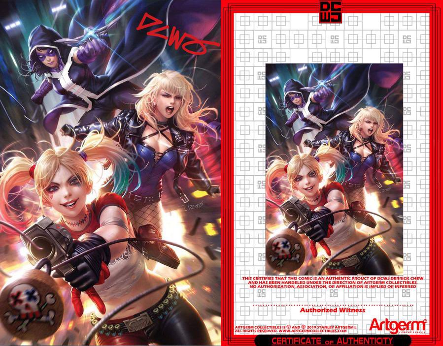 ArtgermXclusive's tweet photo. Now available on the site @DCWJ01 Harley Quinn and the Birds of Prey #1 variant signed with metal coa   #DerrickChew #DCWJ #Harley https://t.co/i1mzhGcOfo https://t.co/70wtlYsMEQ