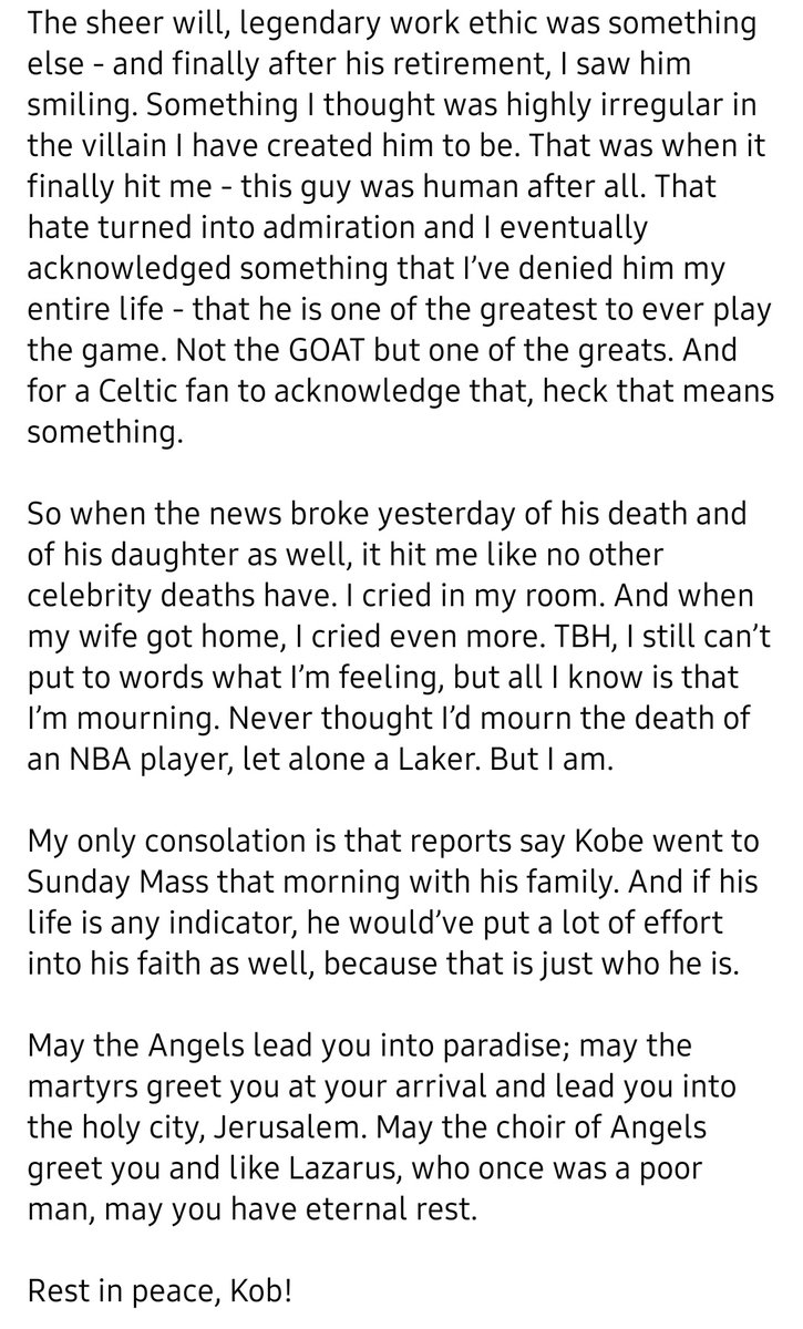 KevinMuico's tweet photo. I hated Kobe with a passion of a thousand burning suns. https://t.co/7FI7hItaZc