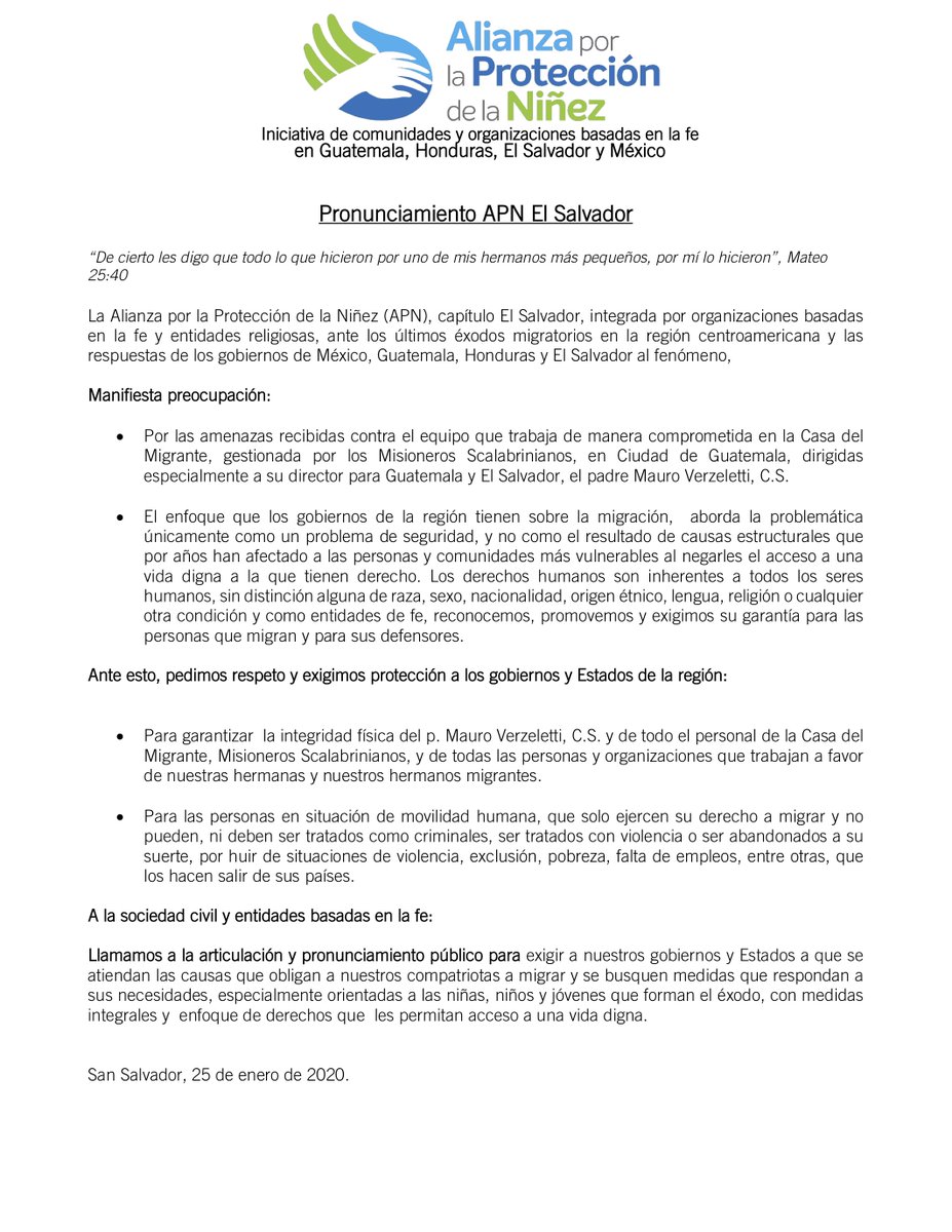 Pronunciamiento de APN sobre éxodo migrante y amenazas a la casa del Migrante en Guatemala. Nos unimos a denunciar y apoyar para que hechos cómo este no se repitan.