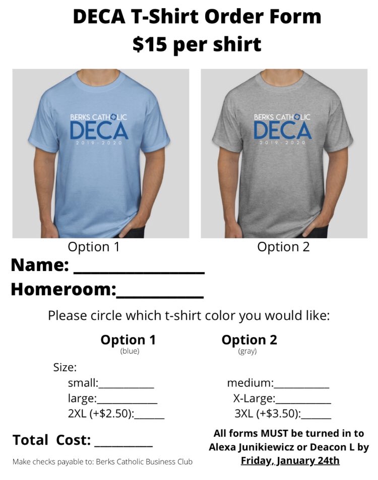 BC DECA GANG please be sure to bring in your tshirt order forms tomorrow! The deadline is fast approaching!