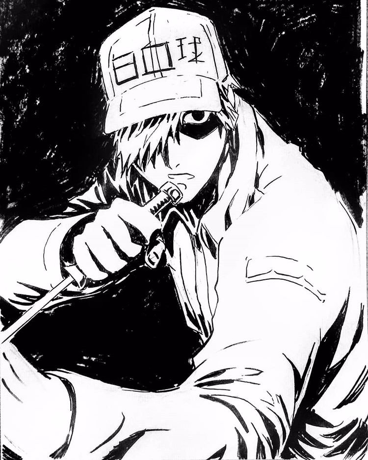 Just started watching Cells at Work, so here is a pic of White Blood Cell! #cellsatwork #whitebloodcell #はたらく細胞 #traditionalillustration #animeart #artontwitter #animeart #ink