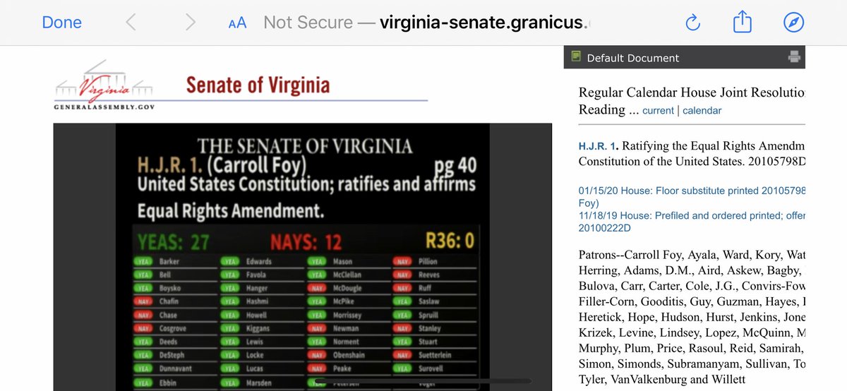 CABlueBlaze's tweet photo. Just fully ratified the #EqualRightsAmendment in the @VASenate‼️ This makes it official and we are the #38thState to ratify the #ERA. #FinalState 27 to 12 @VAratifyERA @ERACoalition
Be expecting us @USNatArchives @dferriero ‼️#28thAmendment #AmericanHistory #HERStory #Virginia https://t.co/LKg6obGIjv