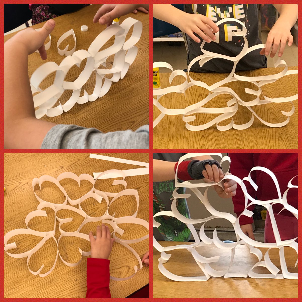 WSS G1 collaborating in teams to create self-standing heart sculptures. #perseverance #balance #repetition #ArtChallenge #collaboration