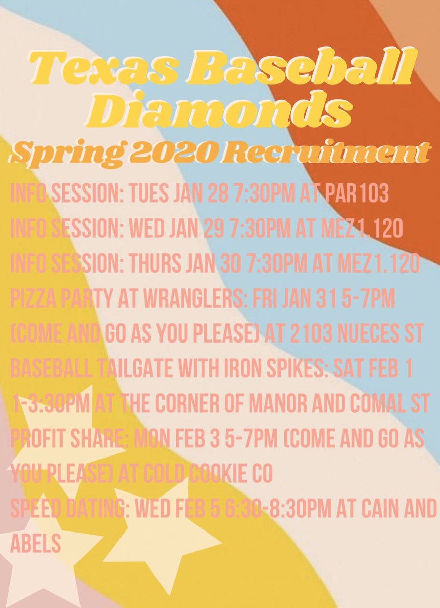Our Spring 2020 recruitment schedule🌈✨ Recruitment starts TOMORROW🤩 Who’s excited? #jointxdiamonds