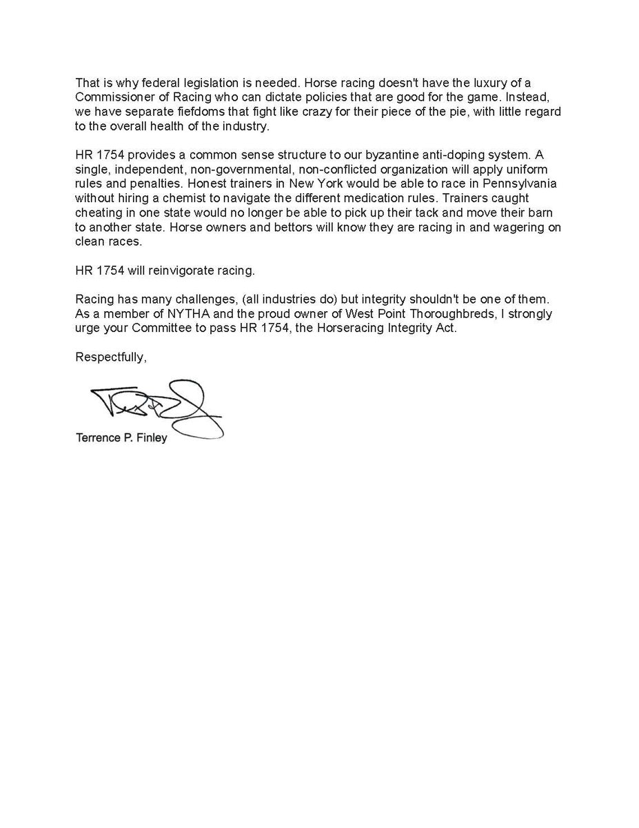 <a href="/TerryFinley11/">Terry Finley</a>'s letter in support of the Horseracing Integrity Act for tomorrow's House subcommittee meeting in D.C.  

energycommerce.house.gov/committee-acti…