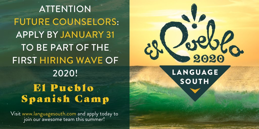 LanguageSouth's tweet photo. Do you speak Spanish? Are you kinda awesome? Apply to work at Spanish camp this summer! Visit https://t.co/2V1Y0jXTBe for more info. #summercamp #spanishcamp #languageimmersion #español #Spanish https://t.co/NjhagMhHcU