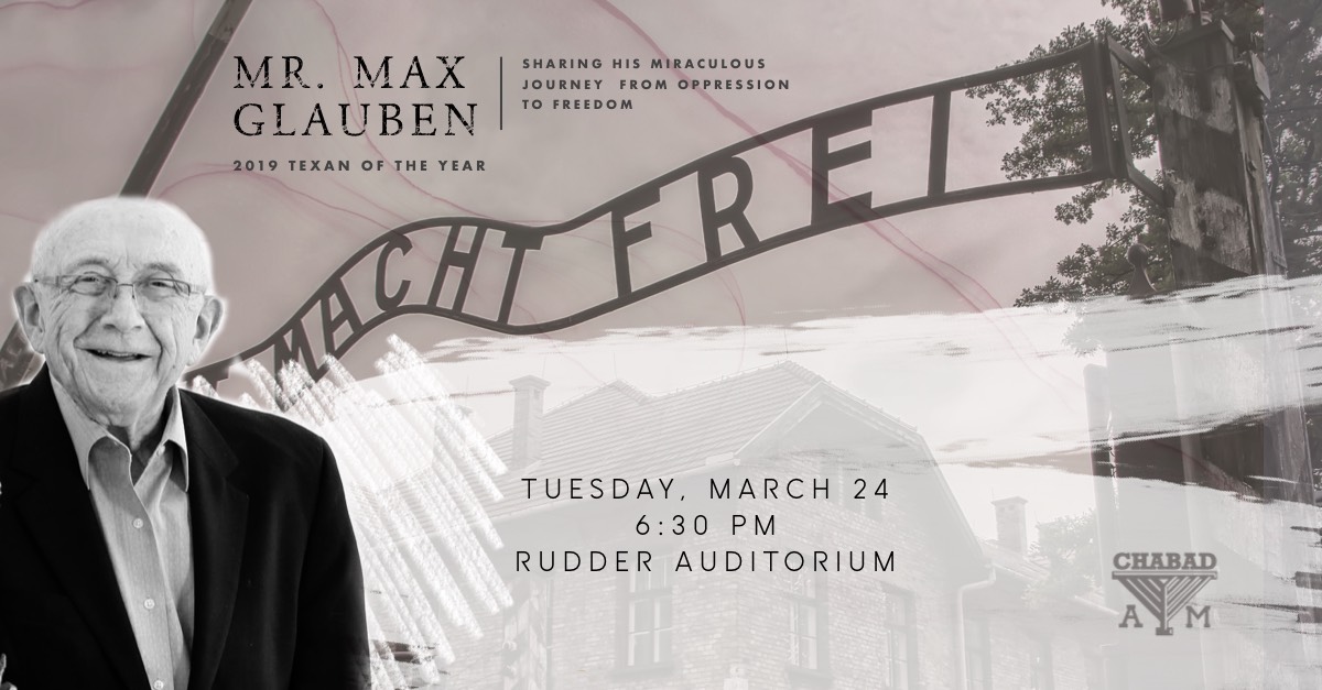 Texas A&M University (@tamu) on Twitter photo Hear Max Glauben, Holocaust survivor and <a href="/dallasnews/">Dallas Morning News</a> Texan of the Year, share his story in Rudder on March 24! tx.ag/Glauben324 #HolocaustMemorialDay Hear Max Glauben, Holocaust survivor and <a href="/dallasnews/">Dallas Morning News</a> Texan of the Year, share his story in Rudder on March 24! tx.ag/Glauben324 #HolocaustMemorialDay