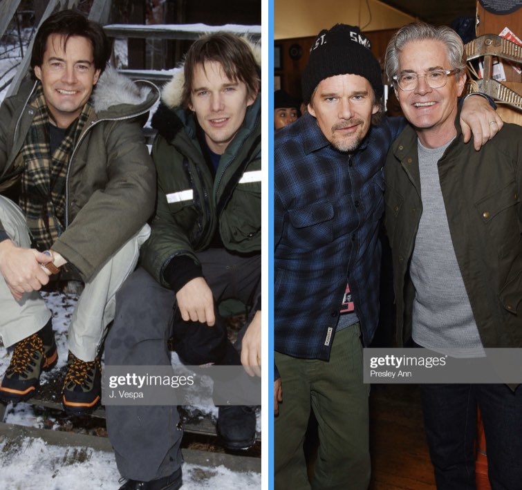 _peaksfreak_'s tweet photo. @Kyle_MacLachlan and #ethanhawke at #SundanceFilmFestival in 2000 and 2020 respectively.  Hamlet was screened at the festival in 2000 and Tesla is being screened this year.  #hamlet2000 #Tesla #kylemaclachlan #ethanhawke #Sundance2020 https://t.co/Hvm0ilCaBt