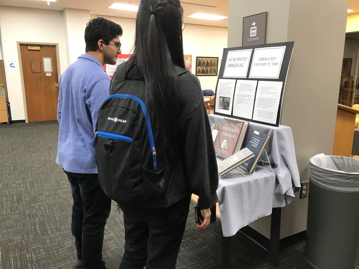 AUG_Libraries's tweet photo. 75 years ago today, Soviets troops entered the Polish town of Oświęcim liberating Auschwitz. We've commemorated the day with a pop-up display on the second floor of Reese Library, available for viewing until the end of Jan #AuschwitzLiberation #LibraryDisplay #ReeseLibrary https://t.co/O7B9MBGe0d