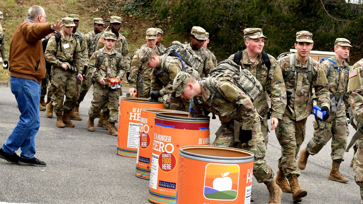 VMI1839's tweet photo. The rat mass raised more than $12,000 and donated more than 830 pounds of canned food for Rockbridge Area Relief Association as part of VMI’s annual Rat Unity tradition yesterday. Donations are part of a cadet-run campaign that started in November. #RahVaMil #CommunityService https://t.co/7R3S1A1Qrs