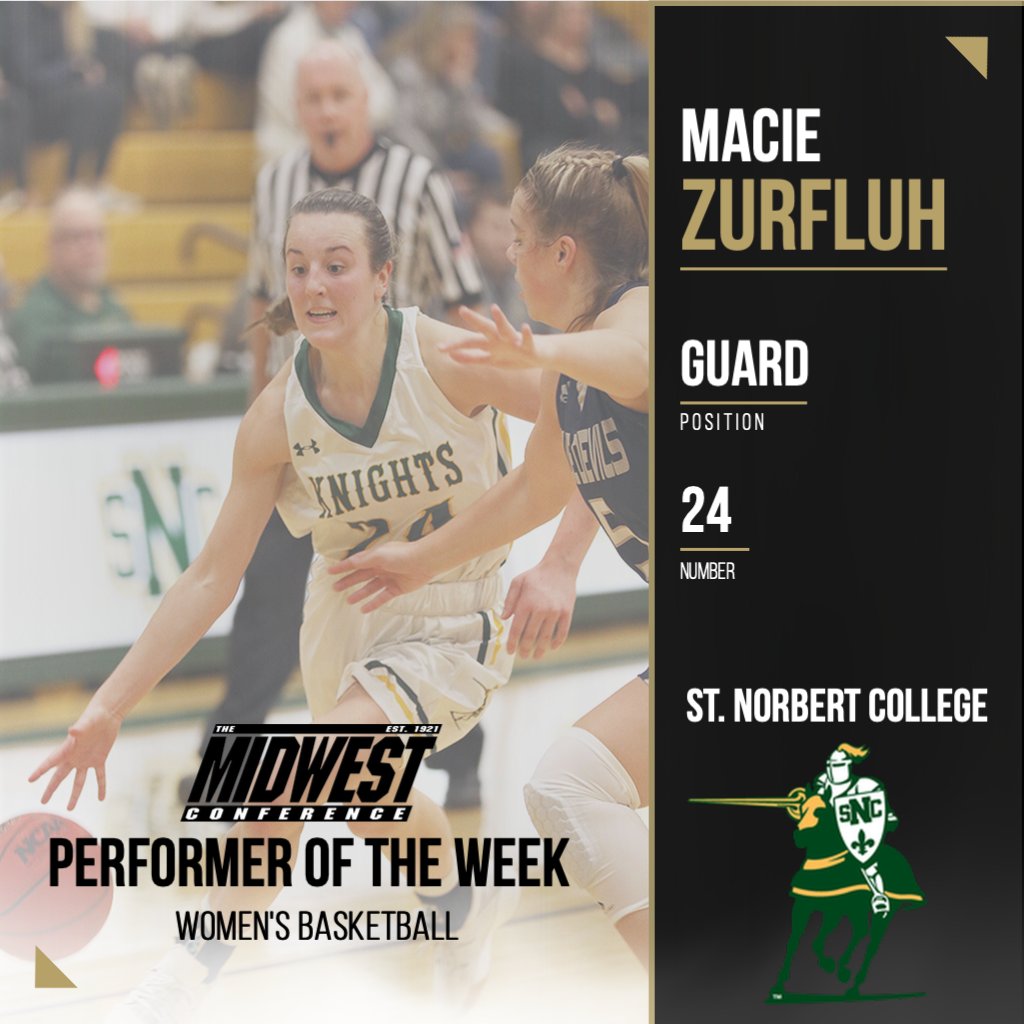 MWCSports's tweet photo. MWC Women's Basketball Performer of the Week - Macie Zurfluh, St. Norbert College https://t.co/fVX0dfFbw7