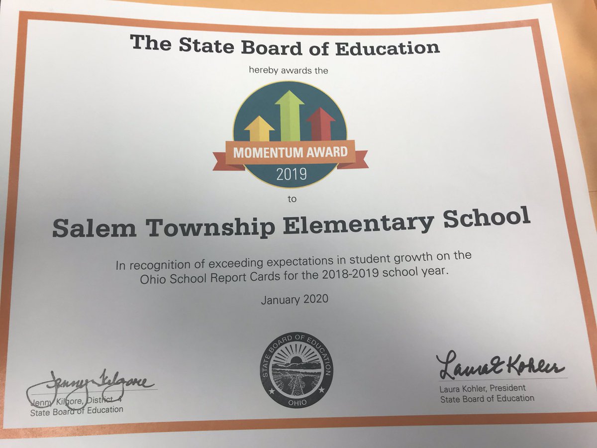 LSmithSalem's tweet photo. So proud of my staff at Salem Elementary! Job well done on receiving the Momentum Award from ODE https://t.co/cE1Oxew0cf
