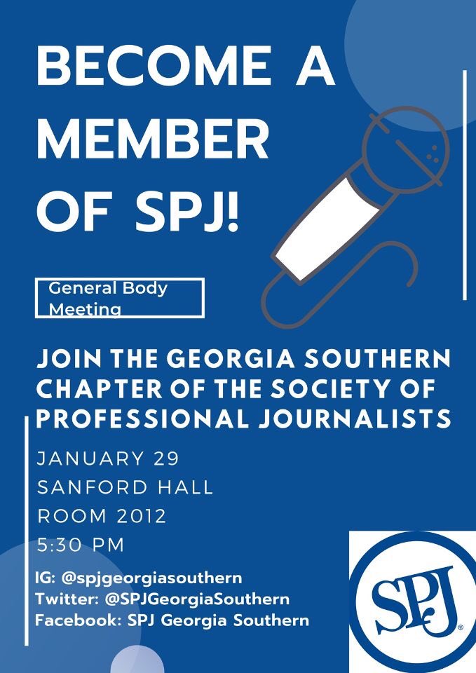SpjGaSouthern's tweet photo. Hey Comm. Arts majors! Did you miss us? 

Join us THIS Wednesday for SPJ’s opening meeting. We look forward to seeing you there! https://t.co/hcsHuM57uG