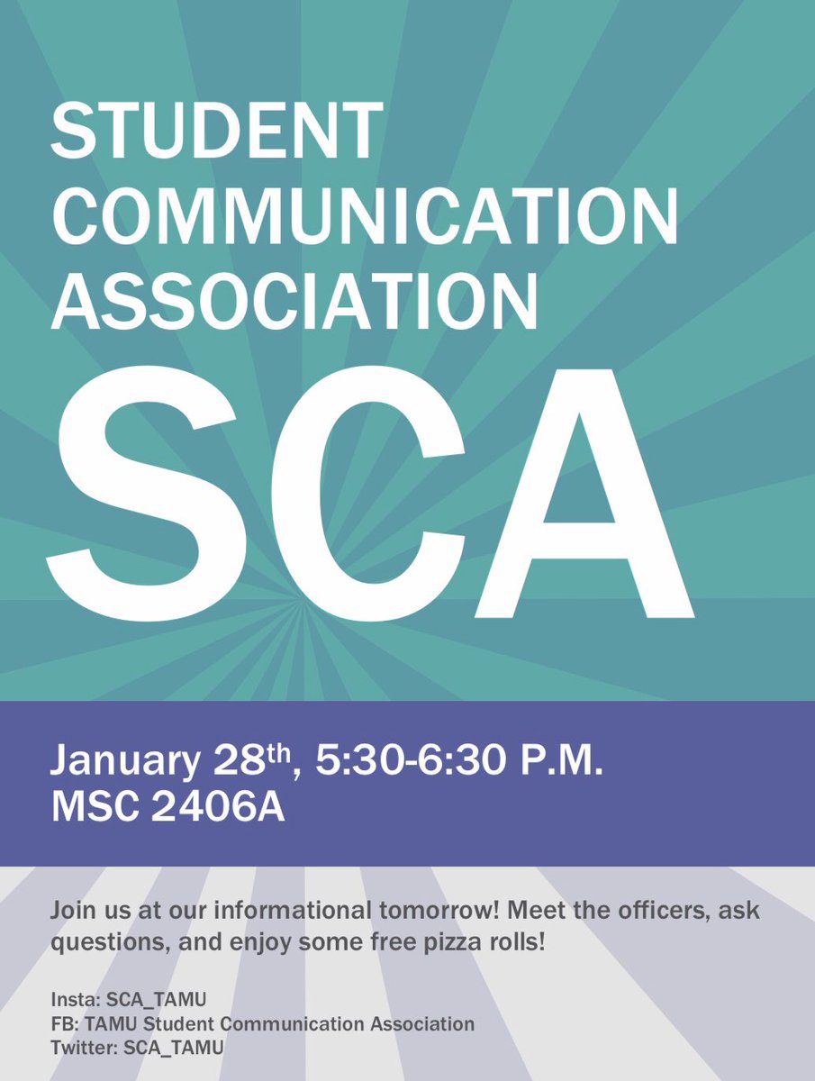 SCA_TAMU's tweet photo. Our informational is tomorrow! Don’t forget to stop by; we are open to all majors!! https://t.co/RM4r8RxsI0