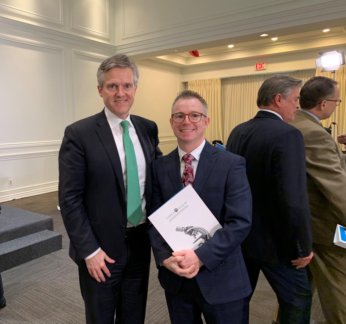 csmls's tweet photo. CSMLS's Michael Grant was in Oakville, Ontario, today for a consultation roundtable ahead of the Ontario 2020 Budget. He spoke with Rod Phillips, Minister of Finance, and local MPPs about the need for investment to combat the MLT labour shortage. #MedLab #LabAdvocate #OnPoli https://t.co/4vPo4Oxa49