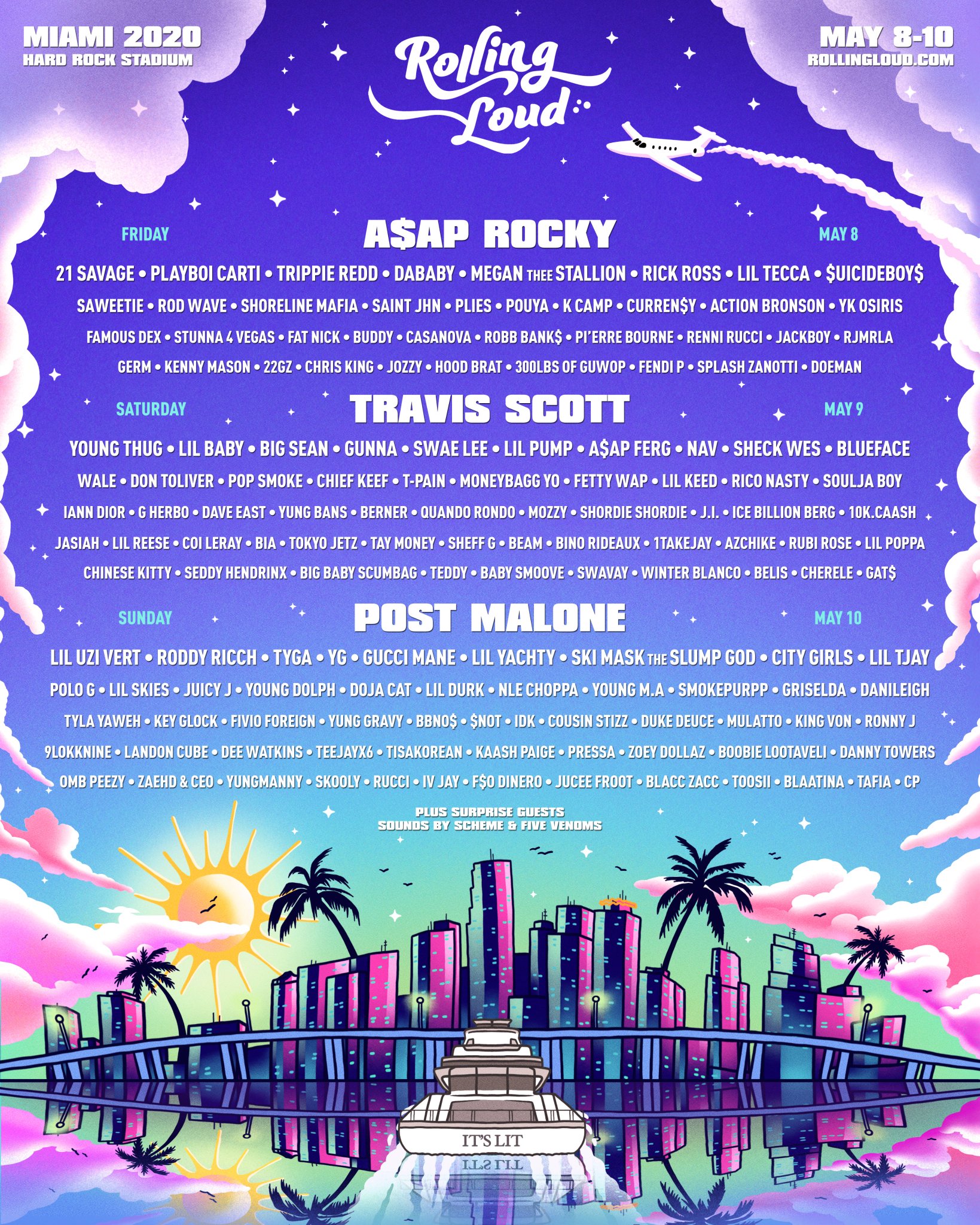 Post Malone, AAP Rocky and Travis Scott to headline Rolling Loud