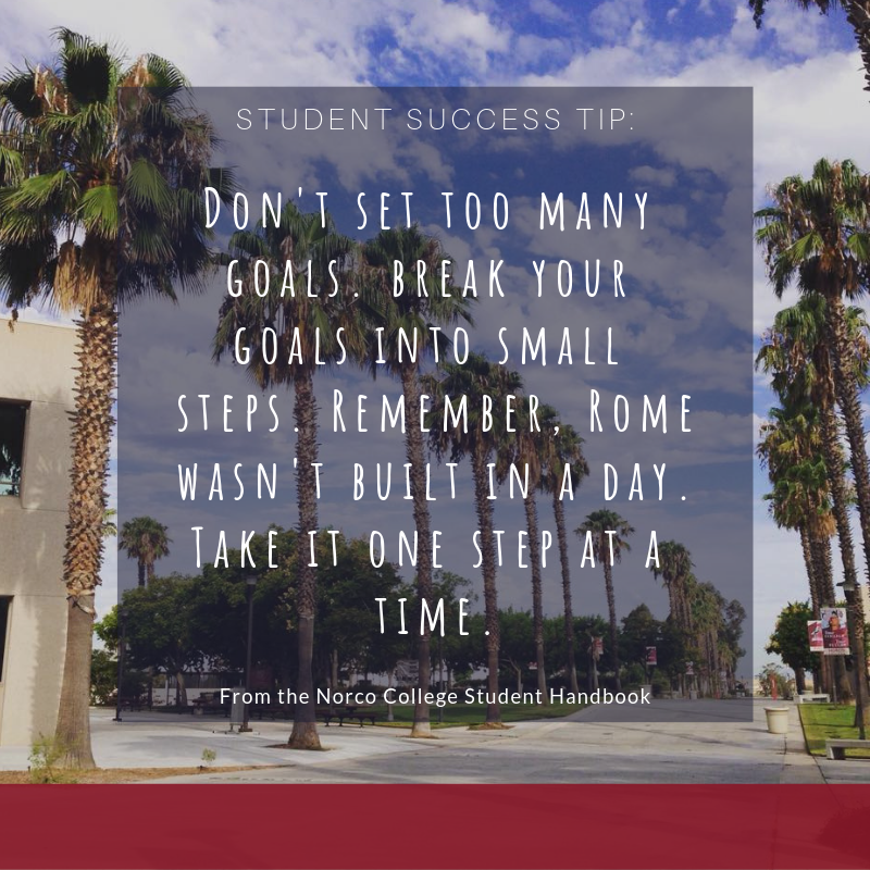 NorcoCollege's tweet photo. Student tip about making goals for success. #studentsuccess #goals #studenthandbook #tipsforsuccess https://t.co/Uv2b3uAqRN