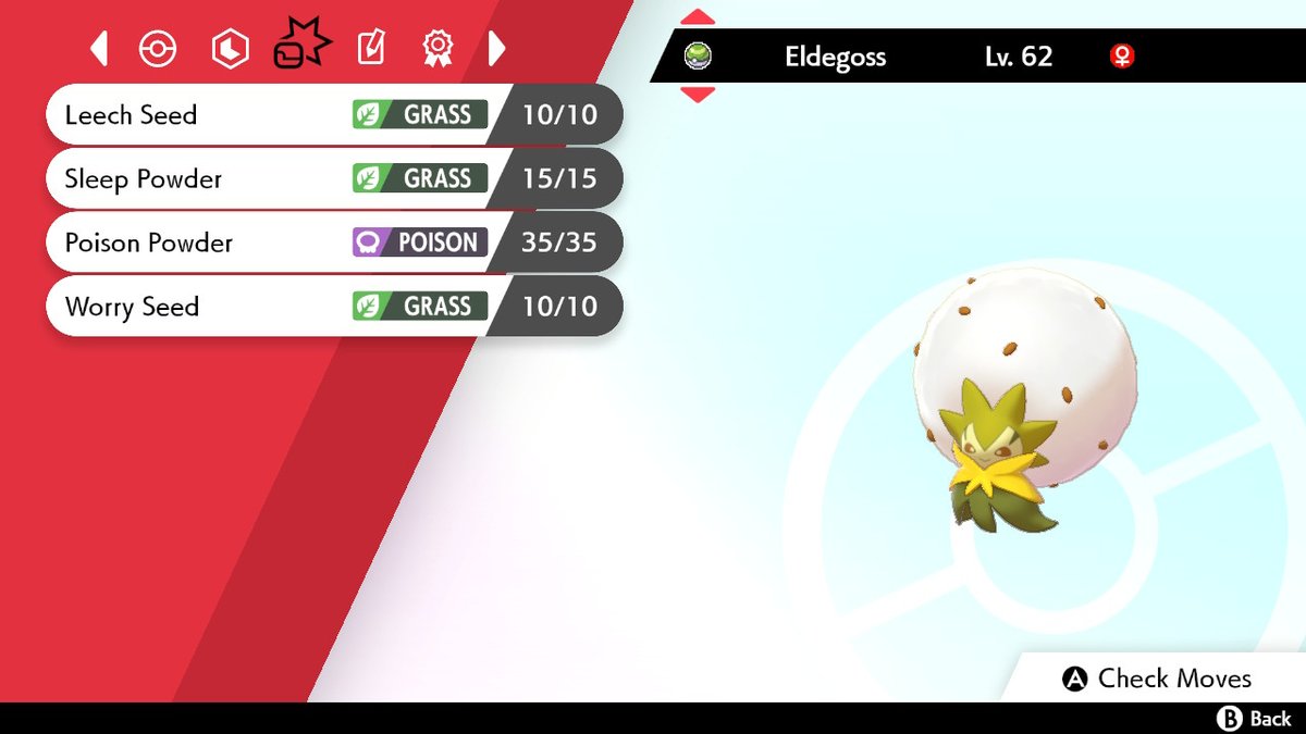 Eldegoss Level 62 Leech Seed Sleep Powder Poison Powder Worry Seed