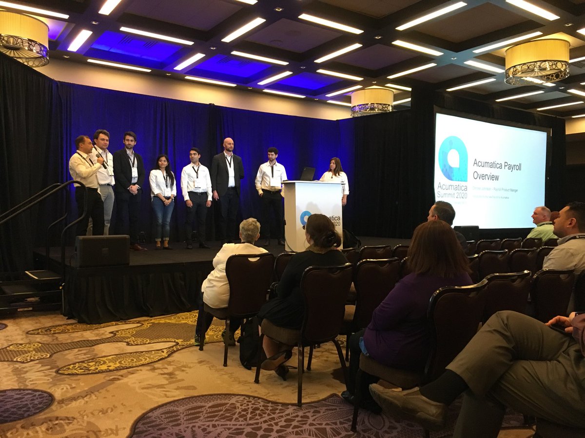 Heidi_L_Dempsey's tweet photo. @DeniseJohnsonTX introduced the Payroll team in the Payroll Session- It is a full house! @Acumatica #AcumaticaSummit https://t.co/dcsyRiljlo