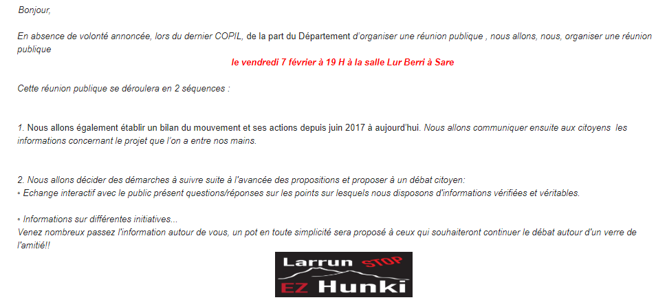 larrunez's tweet photo. 👊🔜LEH gomita / invitation réunion publique 7 février Sare 📢📢 #larrun #euskalherria #paysbasque #sare #ascain #bera #urrugne #cd64 #capb #larrunezhunki https://t.co/CRZCCA2WsR