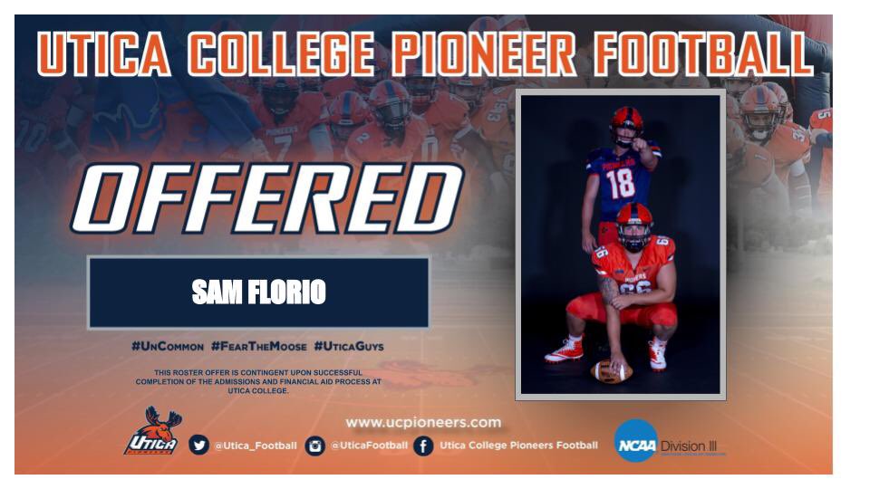 Truly blessed to have received my first offer from Utica College to continue playing the sport I love #UnCommon #FearTheMoose #UticaGuys @Utica_Football @CoachFaggiano @CoachGerbino