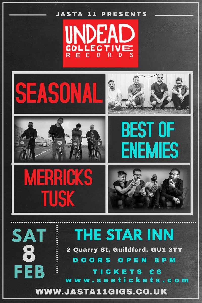 SHOW ANNOUNCEMENT: THE STAR, GUILDFORD SATURDAY 8TH FEBRUARY! 

First show of the year and we’re bringing some new tunes to you we’ve been working on along with some of the oldies. <a href="/bestofenemiesuk/">Best of Enemies</a> and <a href="/Merrickstusk/">𝖬𝖤𝖱𝖱𝖨𝖢𝖪'𝖲 𝖳𝖴𝖲𝖪</a> are joining us. 

Come dust of the dry January blues... 🍻