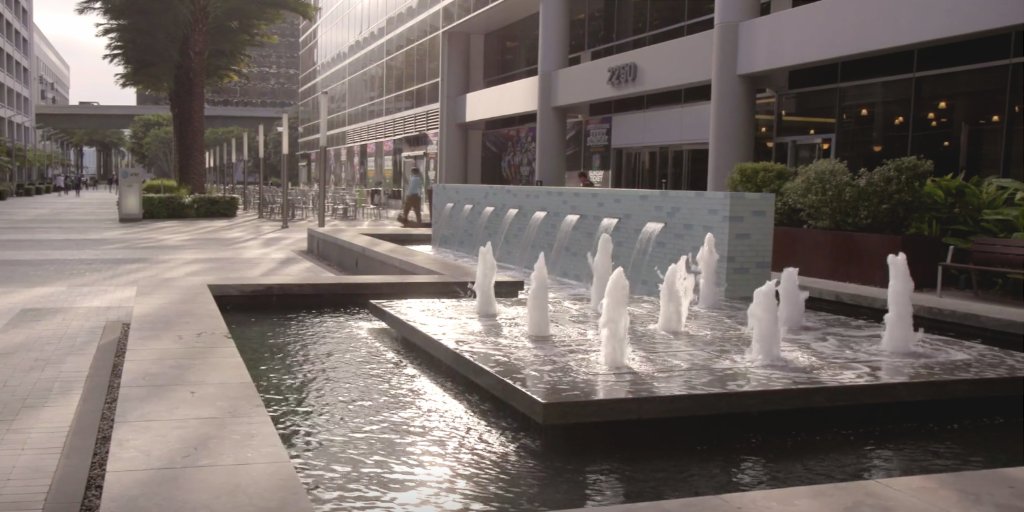 Fountain in front of corporate building