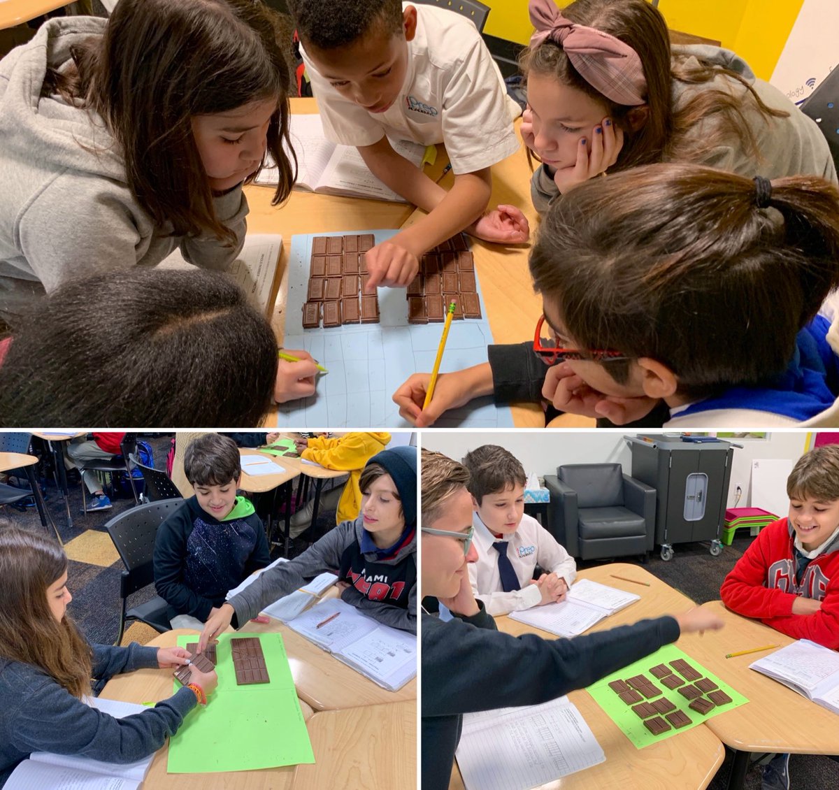 MsAllisonStone's tweet photo. Today we explored quotient size when the dividend or divisor were fractions; using edible models was a sweet surprise 🍫! #fractiondivision #iteachfifth @iPrepAcademy @MDCPSAcademics @MDCPSMath https://t.co/IbScCOlhqA