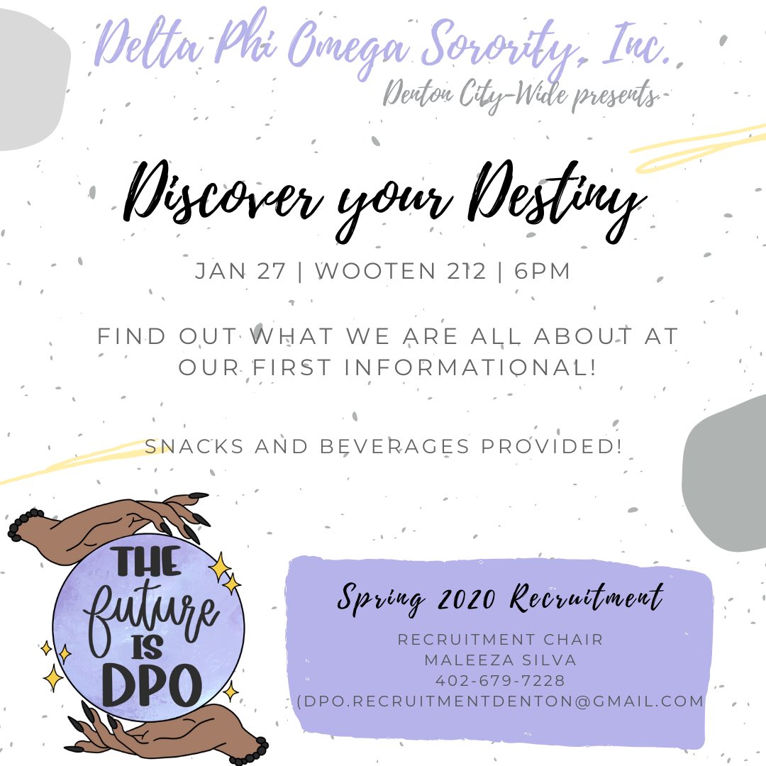 DPODenton's tweet image. ☆ Its DAY 1 of recruitment week! Swipe left to find out all the details of our first informational event: Discover Your Destiny! ☆ #GODPO