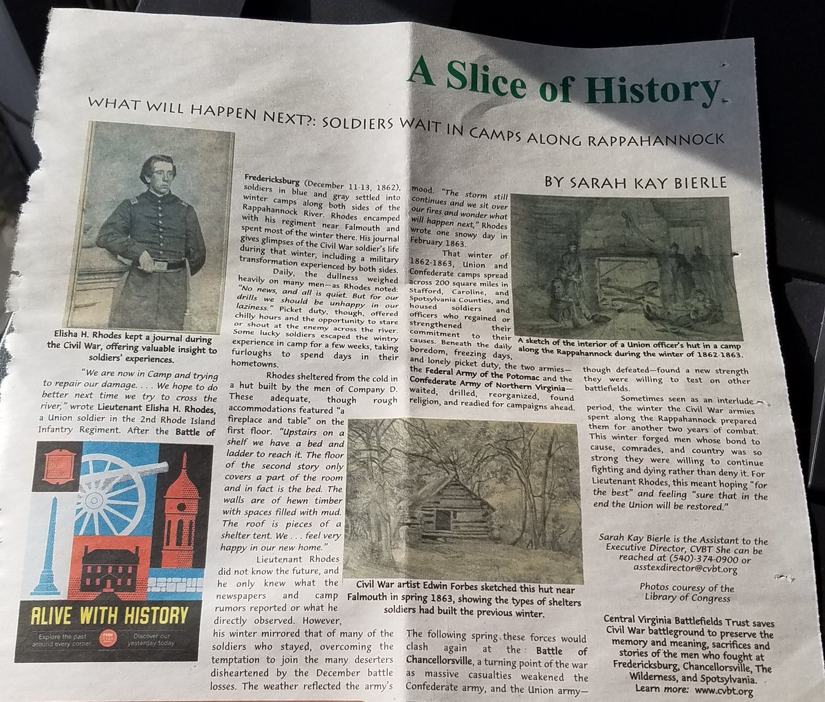 sarahkaybierle's tweet image. A short article I penned on behalf of @vabattlestrust appeared in Front Porch Fredericksburg this month. Glad to share history with the local community! #wintercamps #civilwar #publishedagain