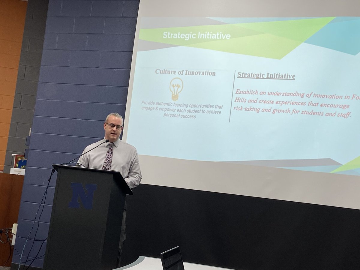 GregSearsEdu's tweet photo. .@RwbEdu sharing an update on @FHSchools Culture of Innovation.   Thanks also to @EdTechTiff and @TurpinSpartans student and YouTube influencer Vaughn Robinson for sharing innovative work that is happening.   #WeAreFHSD #FHSDEPIC https://t.co/OK84MXa5AR
