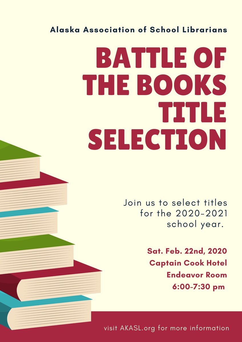AlaskaASL's tweet photo. Battle of the Books selection! Join us Saturday, February 22nd, 6-7:30 at the Hotel Captain Cook Endeavor room. See you there! @ASTEConnect #ASTE20 #ASTEchat #AKlearns https://t.co/0erSGR4U1W